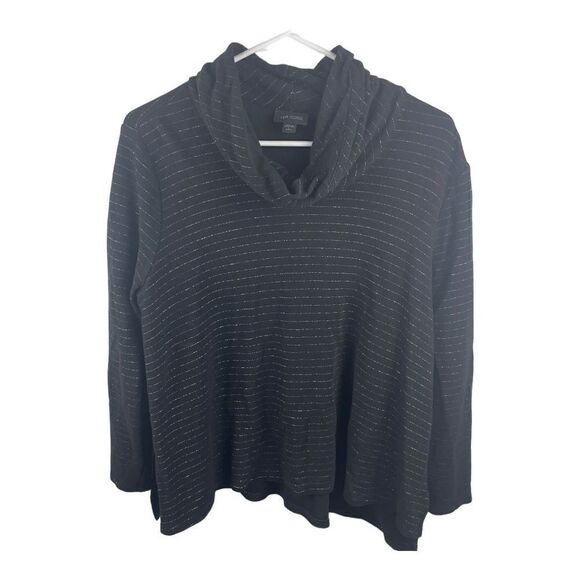 J.Jill Wearable Collection Soft Black Metallic Cowlneck Sweatshirt Sz L Petite - Picture 1 of 9